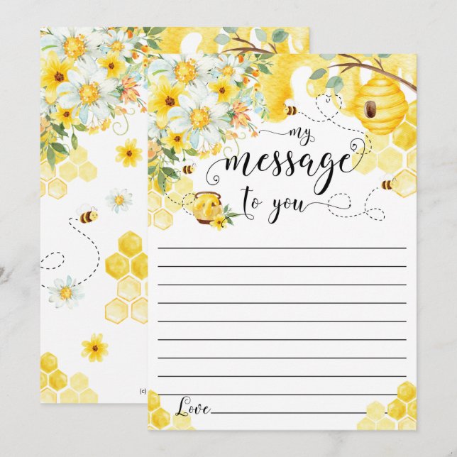 Honey Bees Yellow Floral Time Capsule Message Card (Front/Back)
