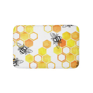 Honey Bees: Yellow Watercolor Pattern Bath Mat