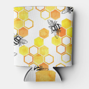 Honey Bees: Yellow Watercolor Pattern Can Cooler