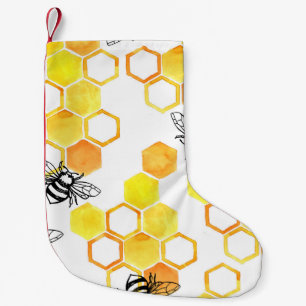 Honey Bees: Yellow Watercolor Pattern Small Christmas Stocking