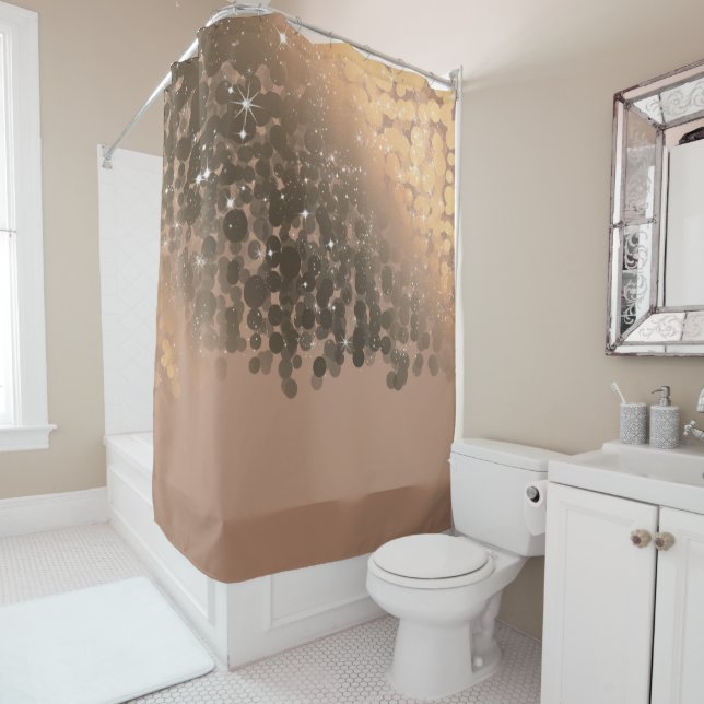 Honey Beige Champagne Golden Sparkle Lights Shower Curtain (In Situ)