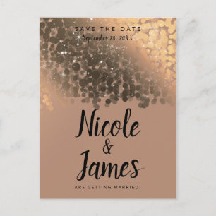 Honey Beige Champagne Golden Sparkle Save the Date Announcement Postcard