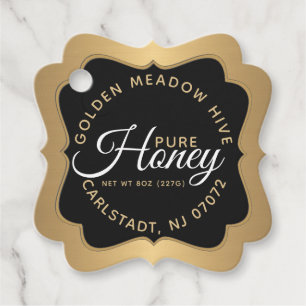 Honey Black and Gold Elegant Script hangtag Favour Tags