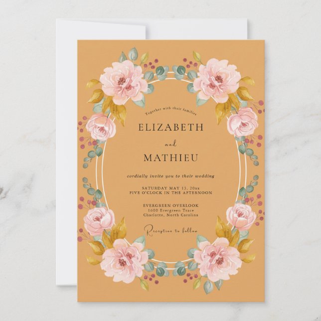 Honey Blush Wreath Wedding Invitation (Front)