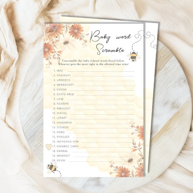 Honey Boho Wildflower Shower Baby Word Scramble (Creator Uploaded)