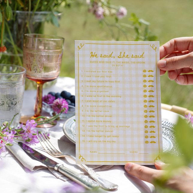 Honey Bridal Shower He Said She Said Game Card (Creator Uploaded)