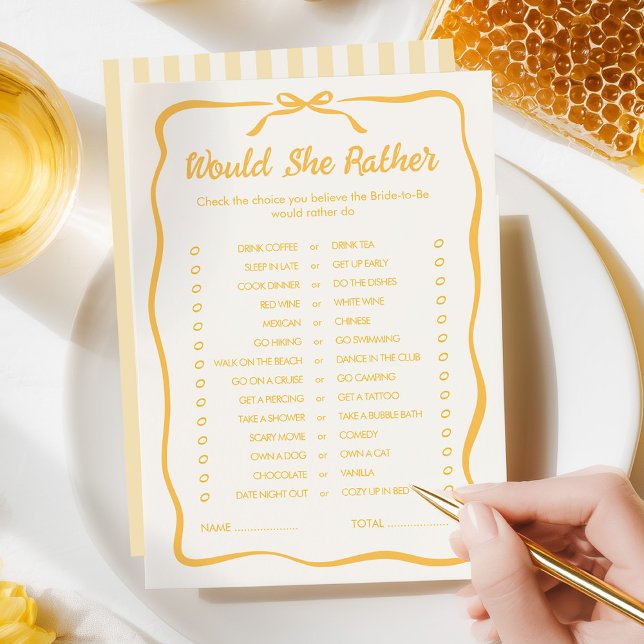 Honey Bridal Shower Would She Rather Game Card (Creator Uploaded)