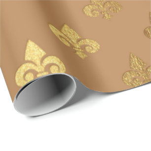 Honey Brown Sepia Gold Metallic Fleur-de-lis Wrapping Paper