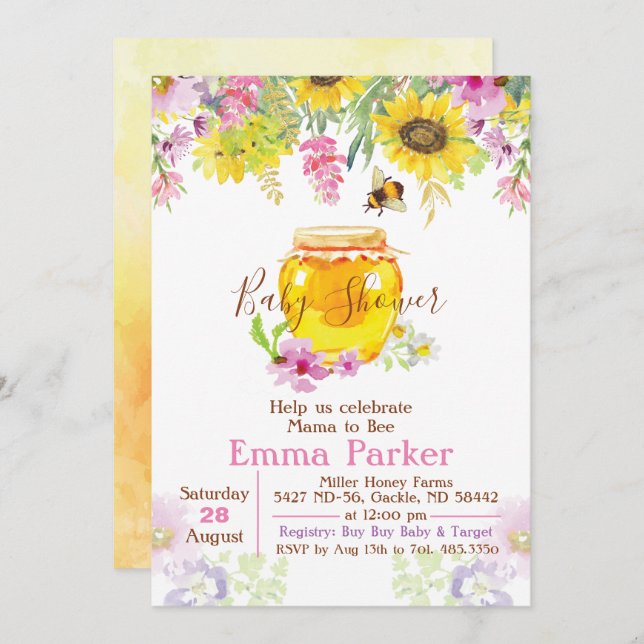 Honey Bumble Bee Baby Shower Invitation (Front/Back)