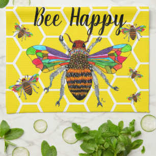Honey Bumble Bee Happy 1/2 Fold Kitchen Towel