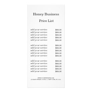 Honey Business Price List Rack Card