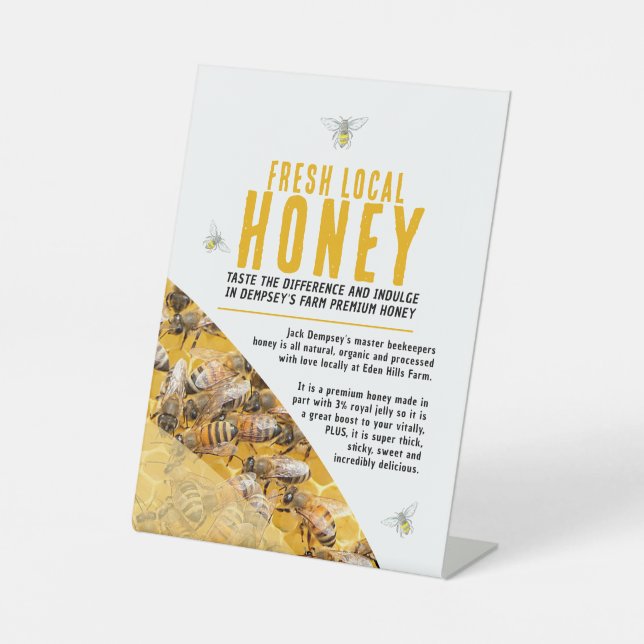 Honey business promotional photo and bees banner pedestal sign (Front)