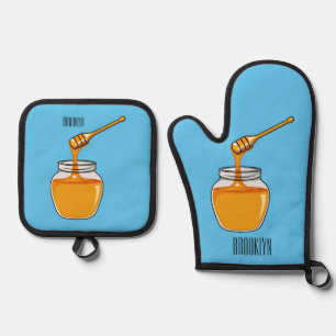 Honey cartoon illustration oven mitt & pot holder set