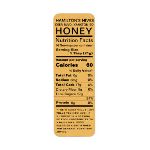 Honey-Coloured Nutrition Facts Return Address Labe Label