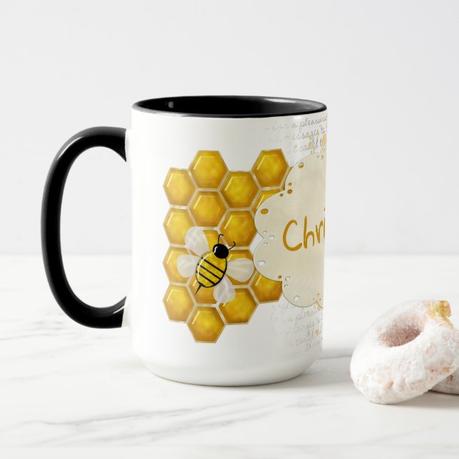 Honey Comb 3D Whimsey NAME Mug (With Donut)