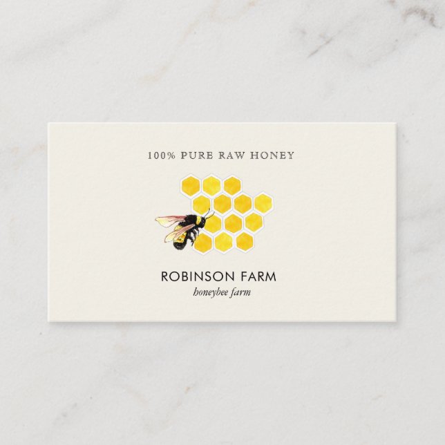 Honey comb & Bee logo Apiary  Business Card (Front)