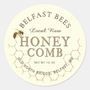 Honey Comb Realistic Honeybee Honeycomb Local Raw Classic Round Sticker