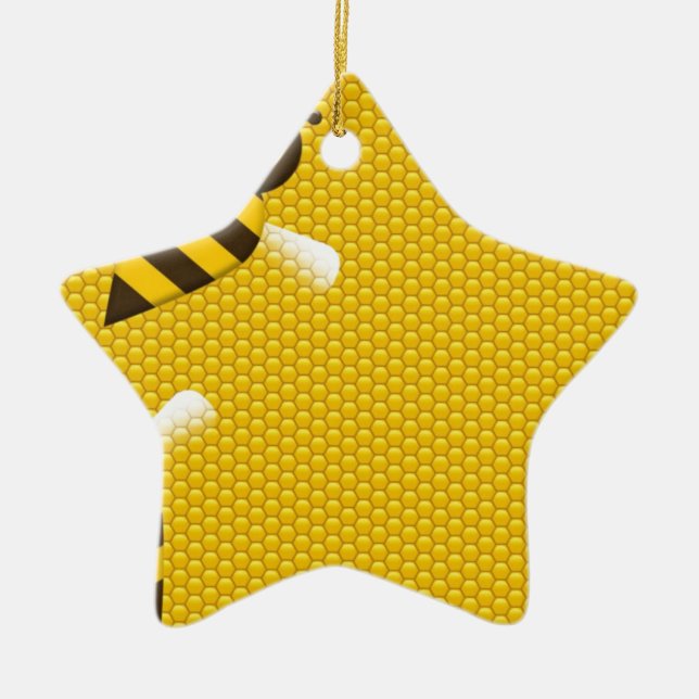 Honey Comb Yellow Gold  Bee Bees Pattern Art Ceramic Ornament (Front)