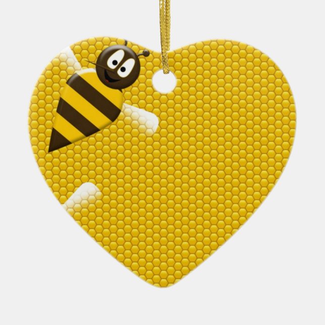 Honey Comb Yellow Gold  Bee Bees Pattern Art Ceramic Ornament (Front)