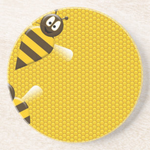 Honey Comb Yellow Gold  Bee Bees Pattern Art Coaster