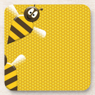 Honey Comb Yellow Gold  Bee Bees Pattern Art Coaster