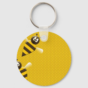Honey Comb Yellow Gold  Bee Bees Pattern Art Key Ring