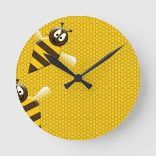 Honey Comb Yellow Gold Bee Bees Pattern Art Round Clock