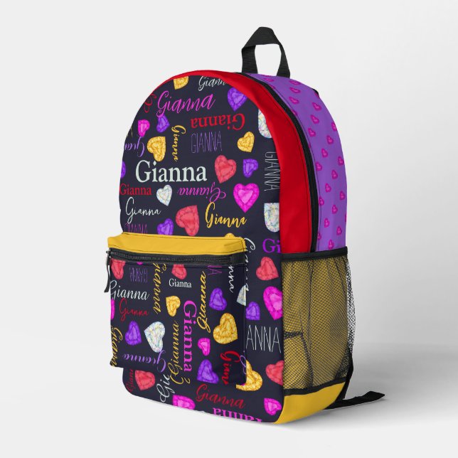 Honey diamond, pink red yellow custom name printed backpack (Back Corner Right)