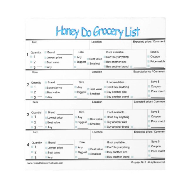 honey do grocery list ... notepad (Front)