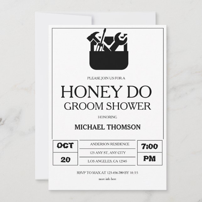 Honey Do Groom Shower Invitation (Front)