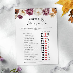 Honey Do List Fall Floral Bridal Shower Game Card