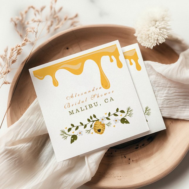 Honey drip floral bee bridal shower napkin (Creator Uploaded)
