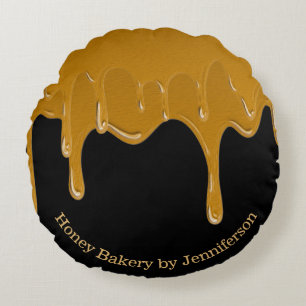Honey Drip Sweet Bakery Gold Round Cushion