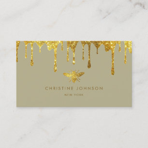 honey drips bee on sage green business card
