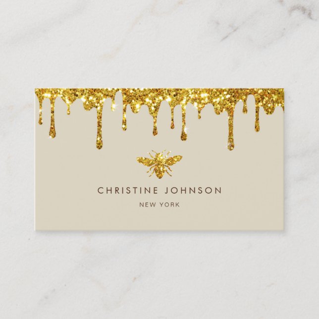 honey drips faux glitter bee business card (Front)