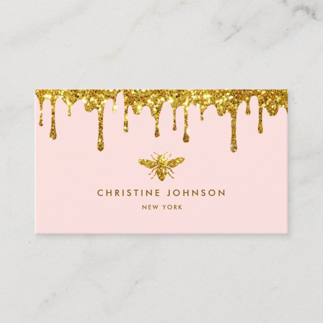 honey drips faux glitter bee  logo business card (Front)