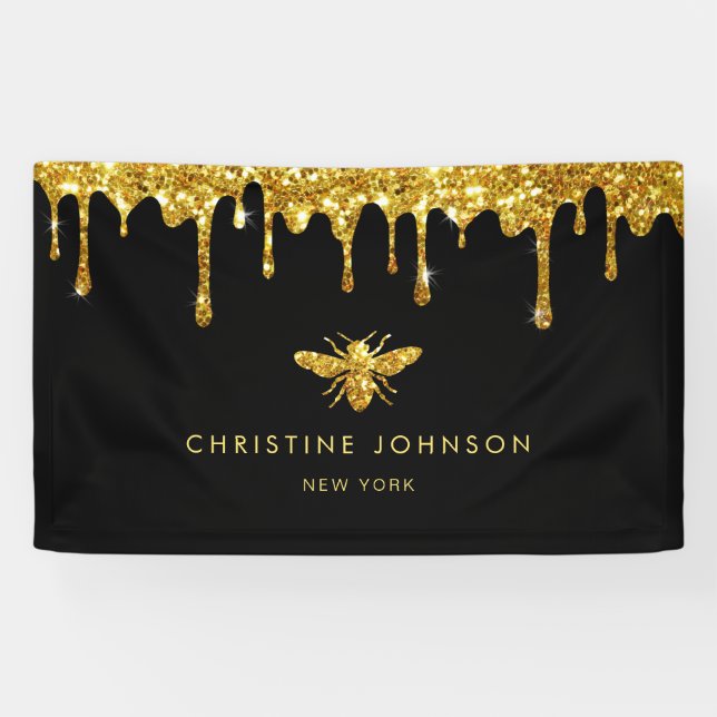 honey drips faux gold glitter bee banner (Horizontal)