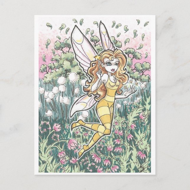 Honey Fae flower garden fairy Fantasy Art Print Postcard (Front)
