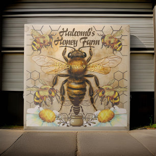 Honey Farm Big Bee Welcome Sign Ceramic Tile