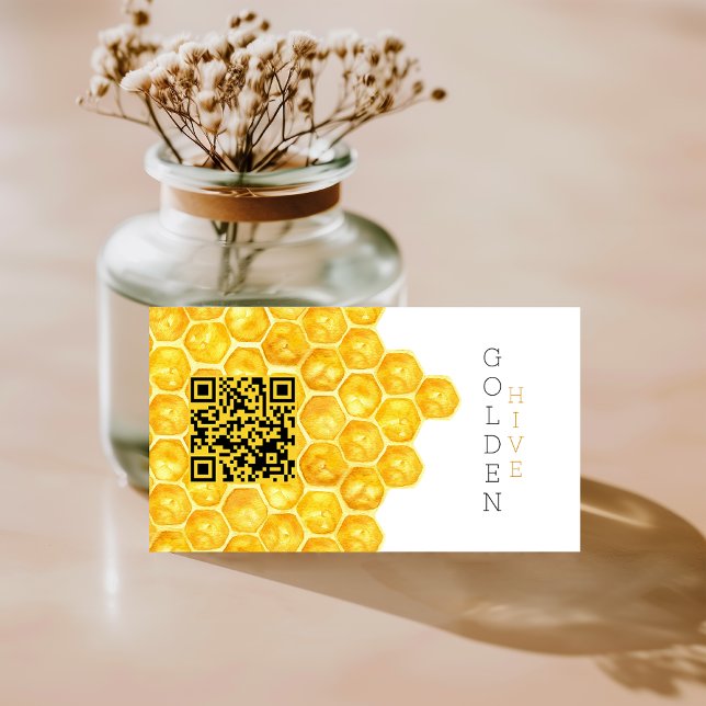 Honey Farm QR Code Honey Comb Modern Simple  Business Card (Creator Uploaded)