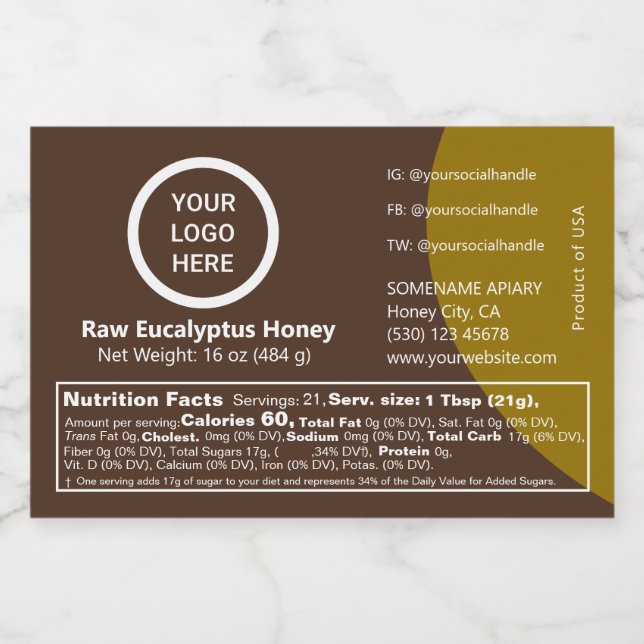 Honey Food Label Logo Small Container Sticker (Single Label)