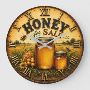 Honey for Sale Farm Fresh Honey Jar Beekeeper  Large Clock