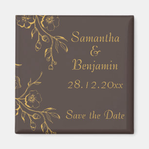 Honey Gold Autumn Floral Wedding Save the Date Magnet