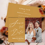 Honey Gold Elegant Script Modern Photo Wedding Save The Date<br><div class="desc">Honey Gold Elegant Script Modern Photo Minimalist Wedding Save The Date Invitation Card. Let your family, friends and colleagues know that you have set a date for your wedding celebration with this elegant, stylish and modern wedding save the date invitation card. All the texts are pre-arranged for you to personalise...</div>