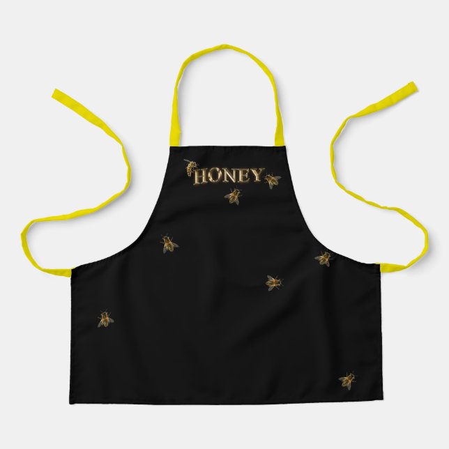 Honey Gold Metallic Bee Beekeeper Black Apron (Front)