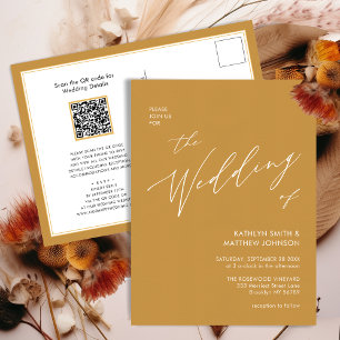 Honey Gold QR Code All In One Modern Wedding Invitation Postcard