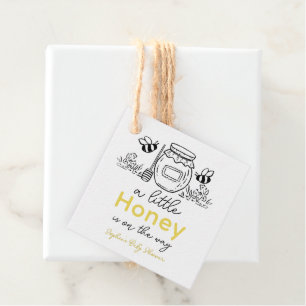 Honey Hand-drawn Jar & Bees White Baby Shower Favour Tags