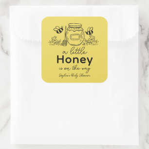 Honey Hand-drawn Jar & Bees Yellow Baby Shower Square Sticker