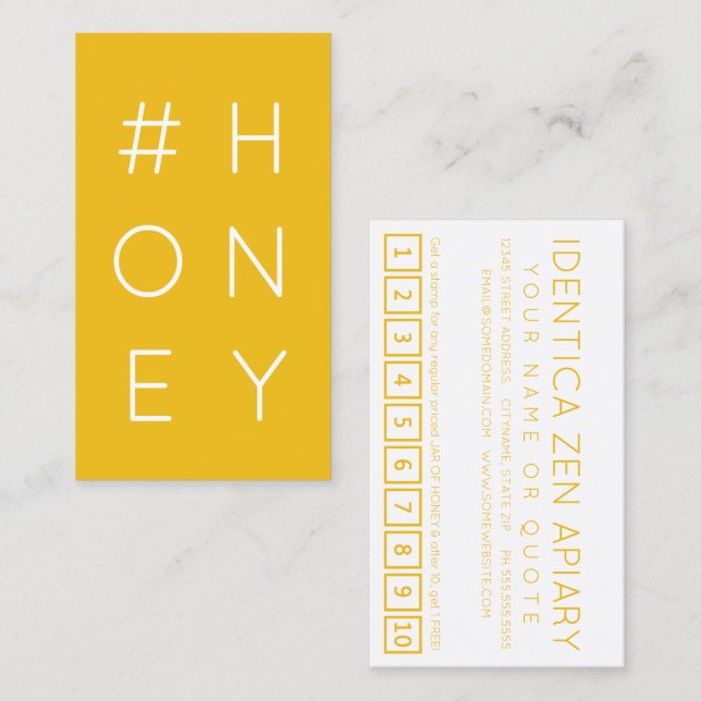 #HONEY hashtag loyalty punch card (Front/Back)
