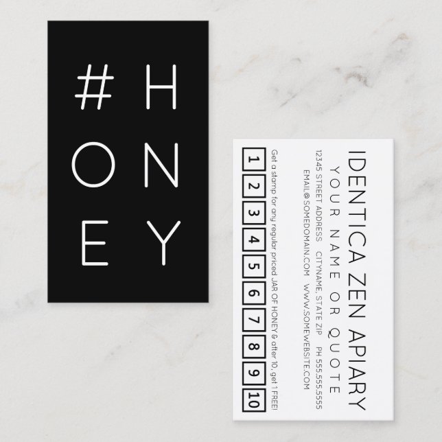 #HONEY hashtag loyalty punch card (Front/Back)